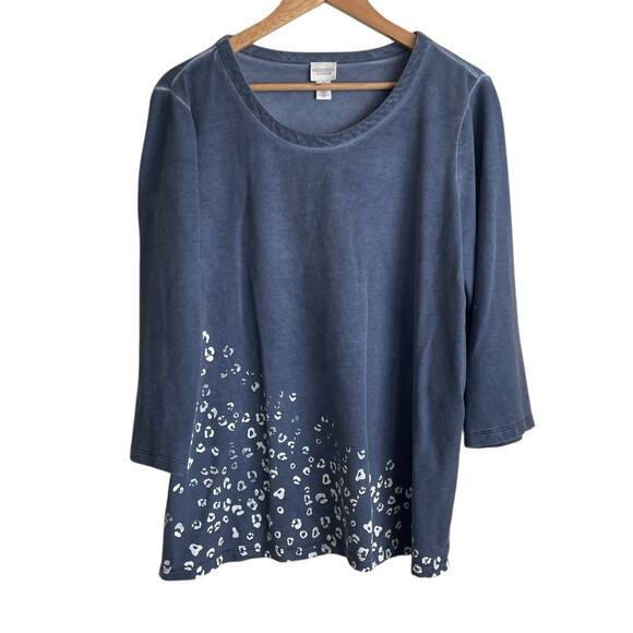 Weekends by Chicos 3 Women Top XL Blue Cheetah Print Cotton Viscose Casual Comfy - Picture 1 of 7